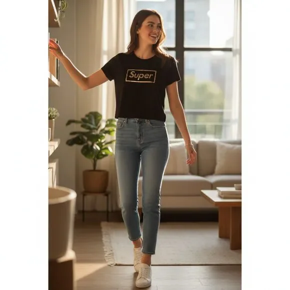 Black Graphic Crop Tee • “Super” Logo • Streetwear Vibes • Size L - Picture 3 of 11